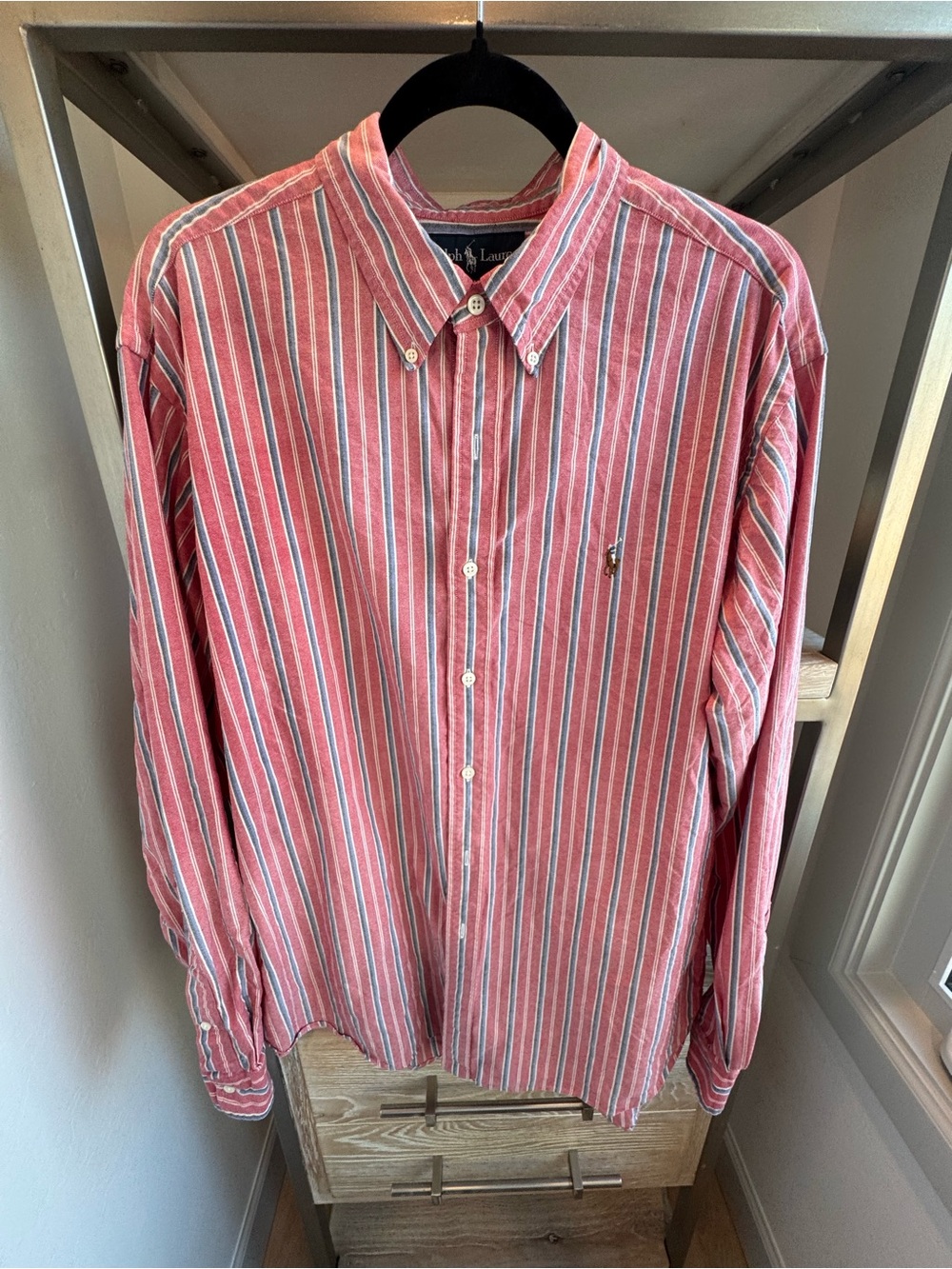 Ralph Lauren Light Red and White Striped Button-Down Shirt